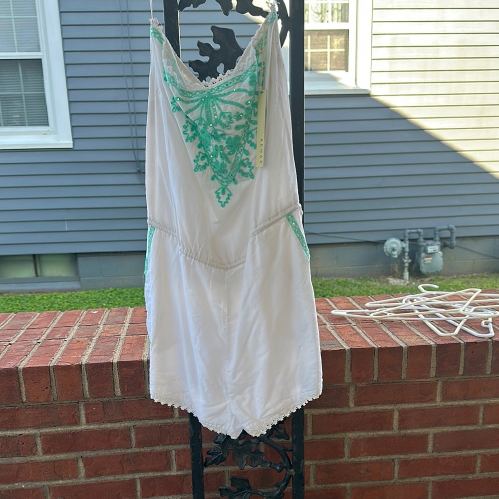 White and Green Lace Slip Dress